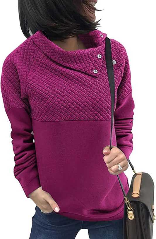 BTFBM Women Fashion Quilted Pattern Lightweight Zipper Long Sleeve Plain Casual Ladies Sweatshirts Pullovers Shirts Tops by BTFBM