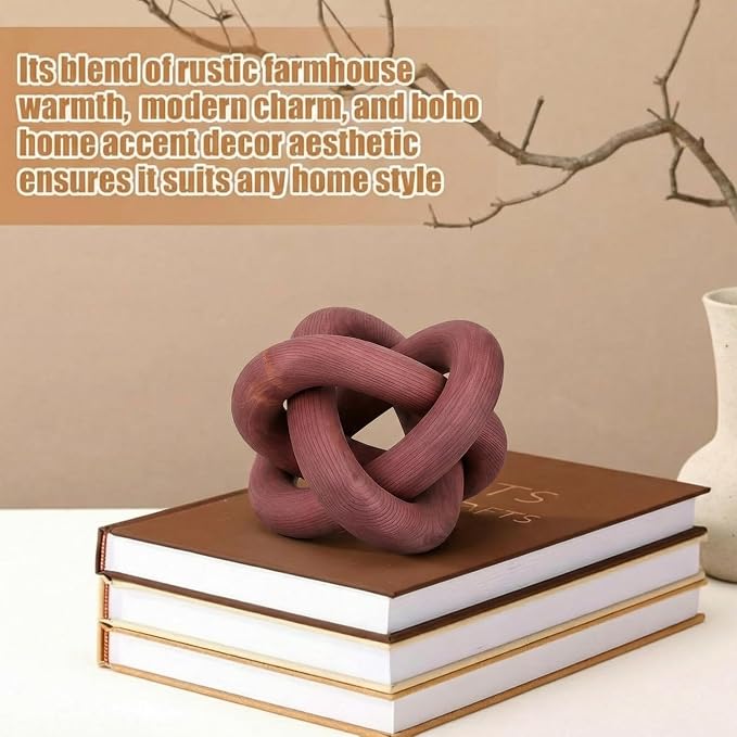 Yalikop 3 Link Wood Knot Decor Rustic Home Décor Accents Hand Carved Coffee Table Decoration, Boho Chain Link Decoration, Modern Shelf, Rustic Objects for Home Living Room Bedroom(Reddish-Brown) - Image 4
