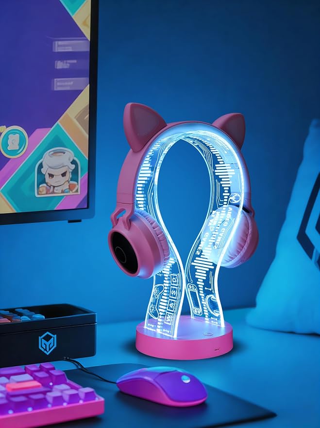 CoolGift Mart Light Up Headphone Stand with 16 Color Lights, Game Pattern Acrylic Headset Stand with 1 USB and 1 Type-C Charging Ports, Gifts for Girls Women Gamers and Music Lovers - Image 6