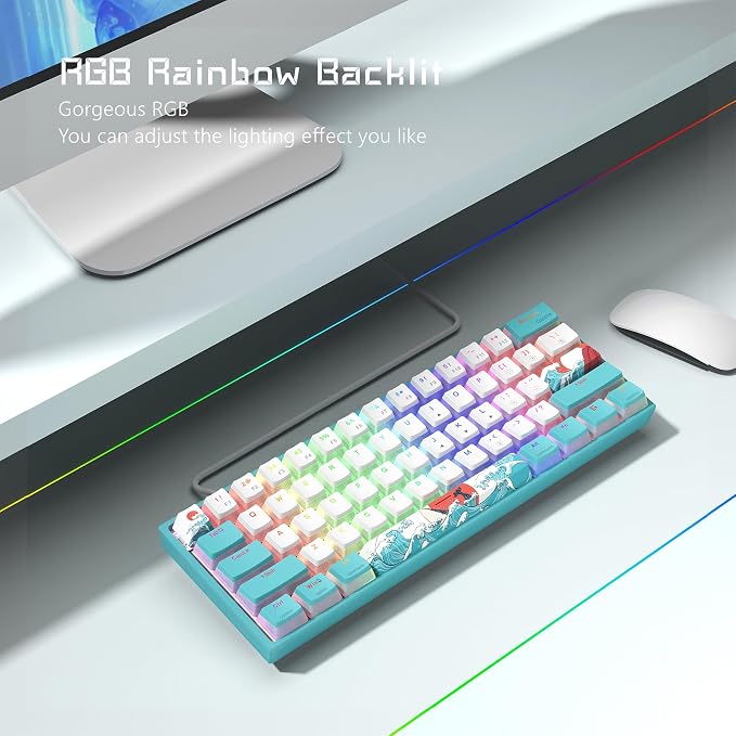 Womier 60% Percent Keyboard,WK61 V2 Mechanical RGB Wired Gaming Keyboard,Hot-Swappable Creamy Key Board with PBT Keycaps,Linear Red Switch for Windows/MAC (Blue) - Image 7