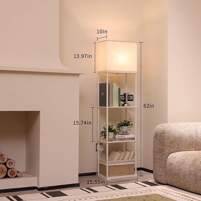 Gupuzm Floor Lamp with Shelves, Large Size Rectangle Standing Lamp with 3 Color Temperature Bulb, Corner Display Bookshelf Lamp for Living Room, Bedroom and Office（White-9W） - Image 4