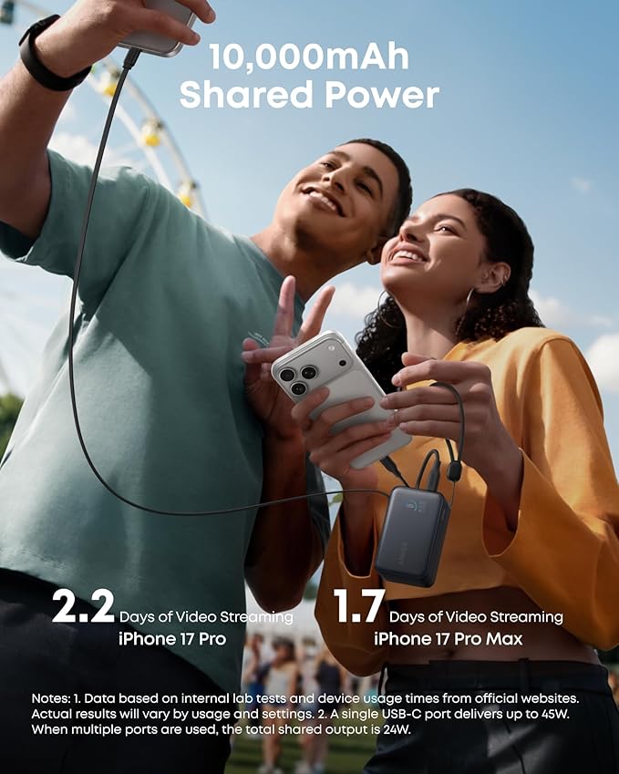 Anker Nano Power Bank, 45W 10,000mAh Portable Charger, iPhone Battery Pack | Built-In Retractable USB-C Cable, for iPhone 17 / 16 Series, iPad, Galaxy, Pixel, and More, Compact Travel Design - Image 6