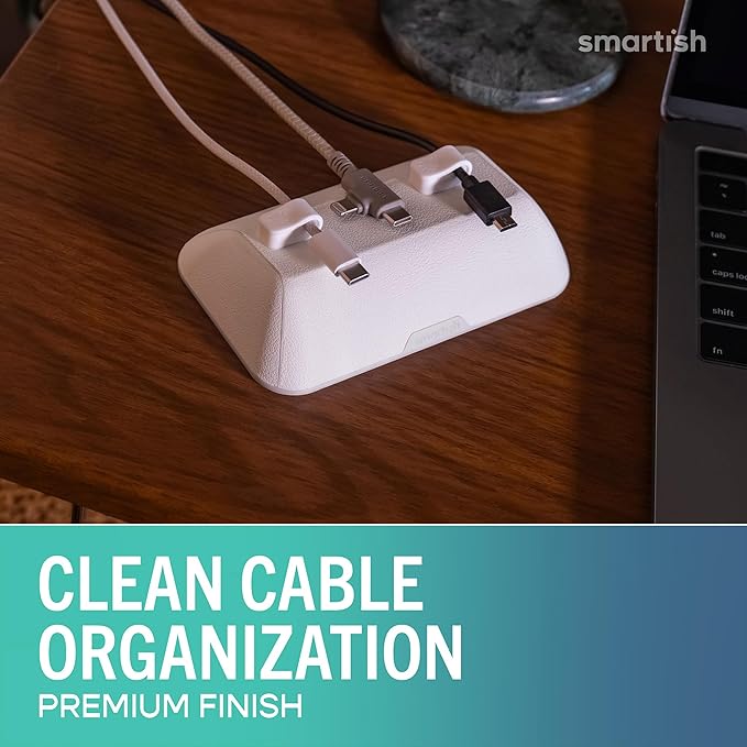 Smartish® Magnetic Cord Holder - Bigger Cable Wrangler Organizer with Magnet Clips for Charger Management on Desktop, Nightstand - Holds 6+ Cables - Snow Day White - Image 2