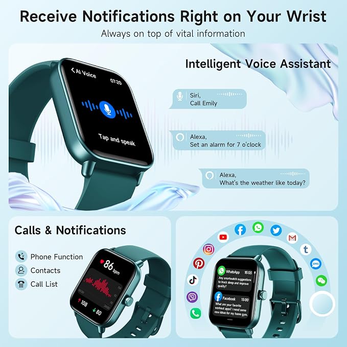 Smart Watch for Women Android iPhone, Alexa Built-in, 1.8" Smartwatch with Heart Rate/SpO2/Sleep Monitor, IP68 Waterproof Activity Fitness Tracker with Bluetooth Call, 100+ Sport Mode, DarkGreen - Image 2