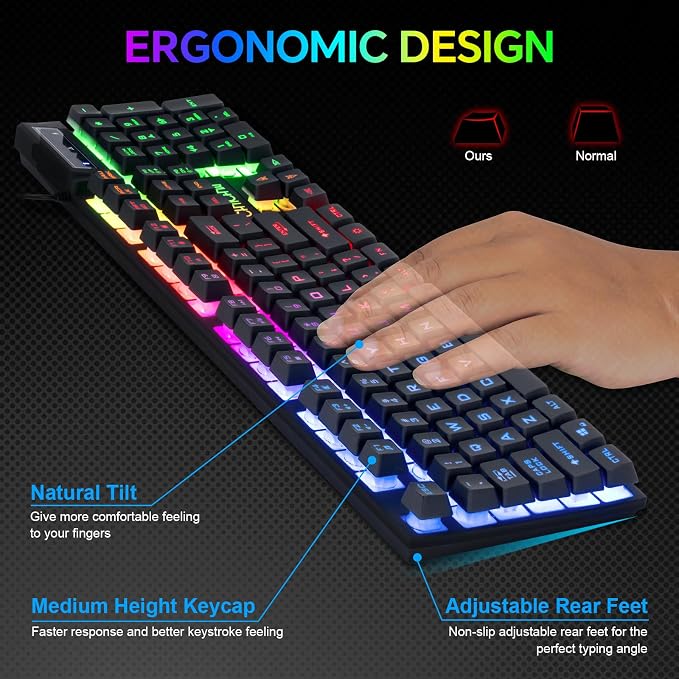 Gaming LED Keyboard Mouse Headset and Mousepad Bundle,Wired Rainbow | LED Light Up Gaming Keyboard Mouse Headset, Value 4 In 1 Game Set for Xbox PS4 PS5 PC Laptop Gamer - Image 3