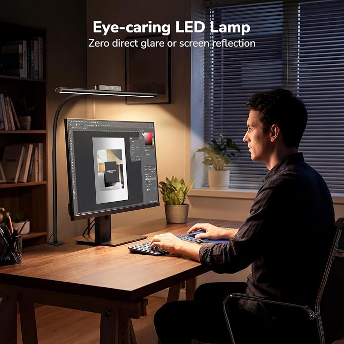 Lepro Led Desk Lamp for Home Office, Desk Light with Clamp, 11W 700LM Black | Clip on Task Light, Eye Caring 25 Lighting Modes, Flexible Gooseneck, Architect Lamp for Monitor, Workbench, Draft, Crafts - Image 3