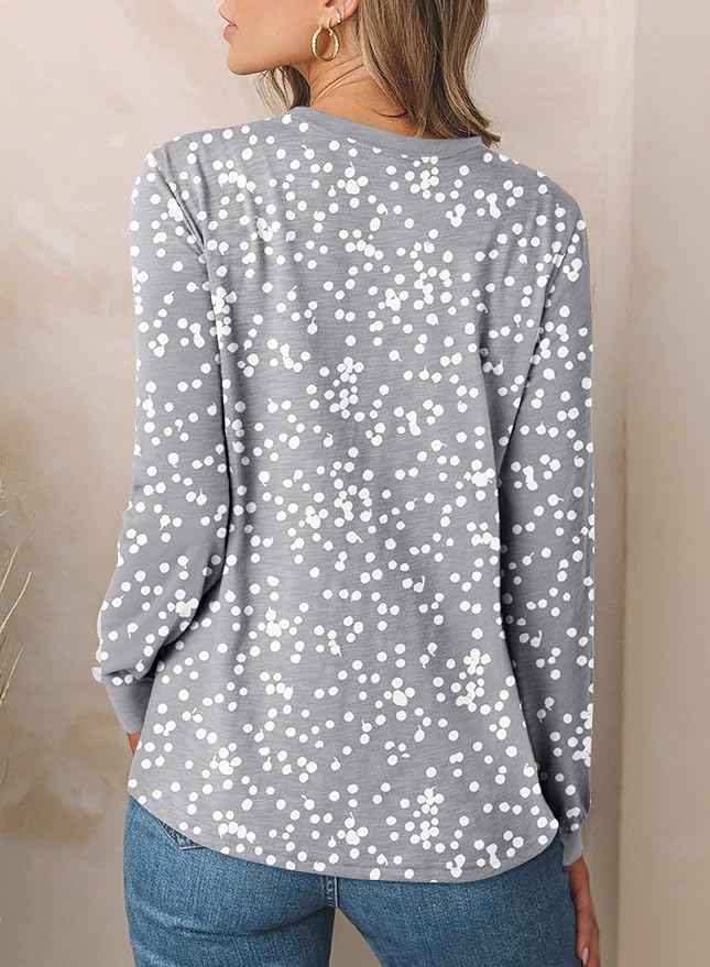 EVALESS Womens Crewneck Long Sleeve Tops Casual Polka Dots Tops Fall 2026 Tshirts Shirts - Image 4