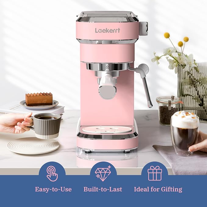 Laekerrt Professional Espresso Machine 20 Bar, Espresso Maker with Milk Frother Steam Wand, Stainless Steel Home Coffee Machines for Cappuccino and Latte, Gift for Women Wife Daughter or Mom, Pink - Image 3