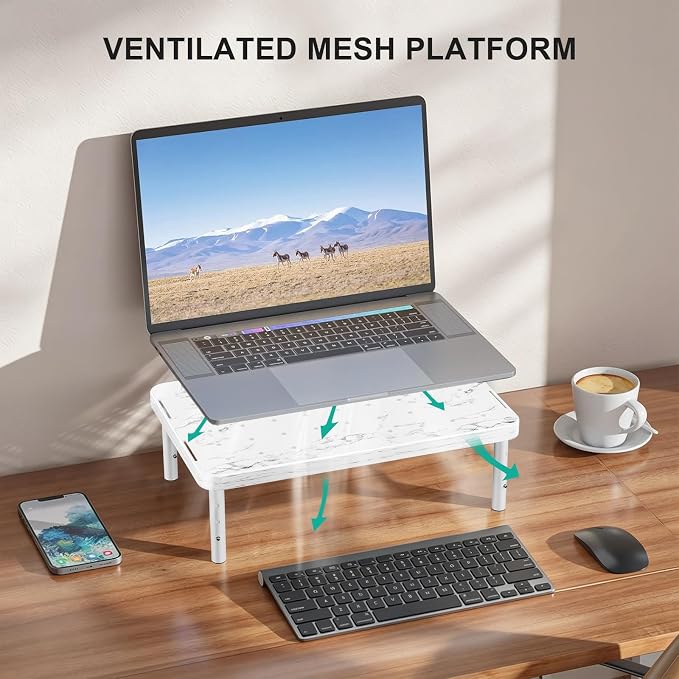 WALI Computer Monitor Stand for Desk, Adjustable Laptop Riser, Desk Monitor Stand Underneath Storage for Office, School Supplies (PTT001-M), 1 Pack, Marble - Image 5