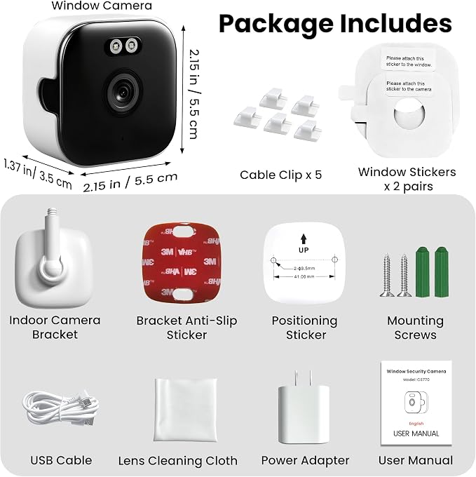 2K Window Camera with 32GB Memory Card, 5GHz & 2.4GHz WiFi Indoor Cameras for Home Security with AI Starlight Color Night Vision, AI Person & Motion Detection, Easy & Quick Install, 24/7 Recording - Image 8