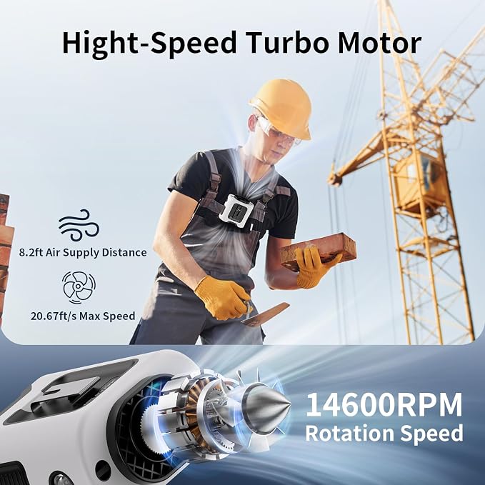 Socool 14500mAh Portable Waist Fan Clip on Belt 360 Rotation Wearable Rechargeable Personal Shirt Fan, 67H Cooling 5-Speed Battery Operated with Light, Neck Fan Hands-Free for Outdoor Jobsite Camping - Image 3