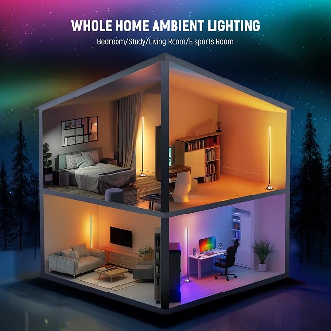 NEEWER Smart RGB IC W Floor Lamp, 1500lm LED Standing Corner Light Compatible with Alexa Google, APP Control/AI DIY/Music Sync/16 Million Colors, Ambience Lighting Bedroom Living Room Home Decor, NF01 - Image 7