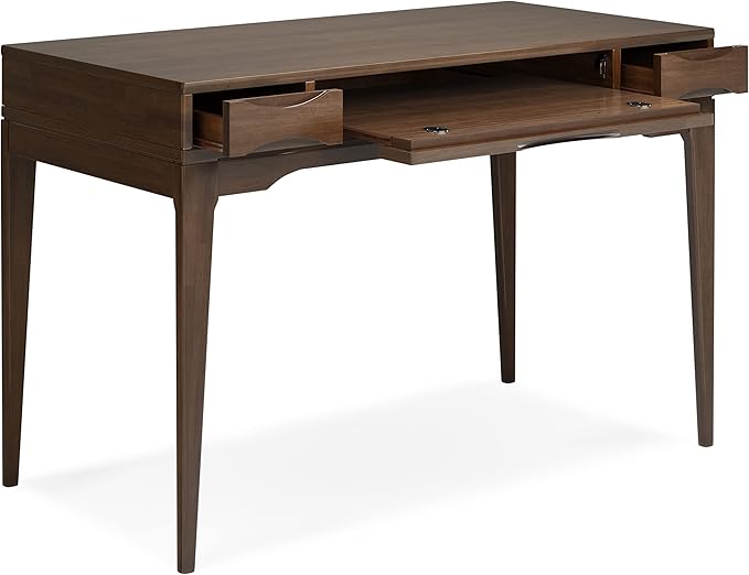 SIMPLIHOME Harper Small Desk - 48 Inch Wide Solid Hardwood Writing Desk in Walnut Brown, Mid-Century Modern Home Office Computer Table for Study with 2 Drawers and Flip-Down Keyboard Tray - Image 4