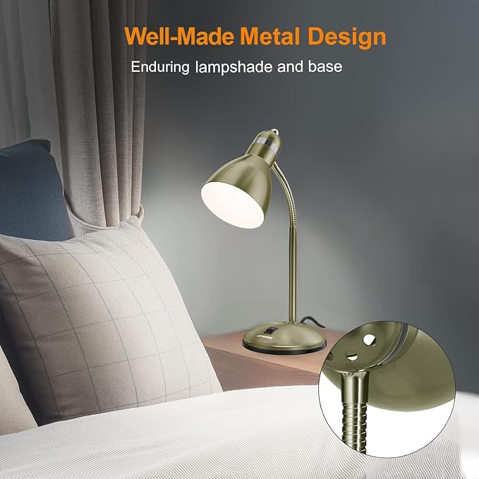 LEPOWER Metal Desk Lamp, Adjustable GooseNeck Reading Light for Bedroom | Compact & Sturdy, Space-Saving for Bedside & Dorm, E26 Table Lamp, Eye-Caring, Ideal for Study, Office, Back to School - Image 3