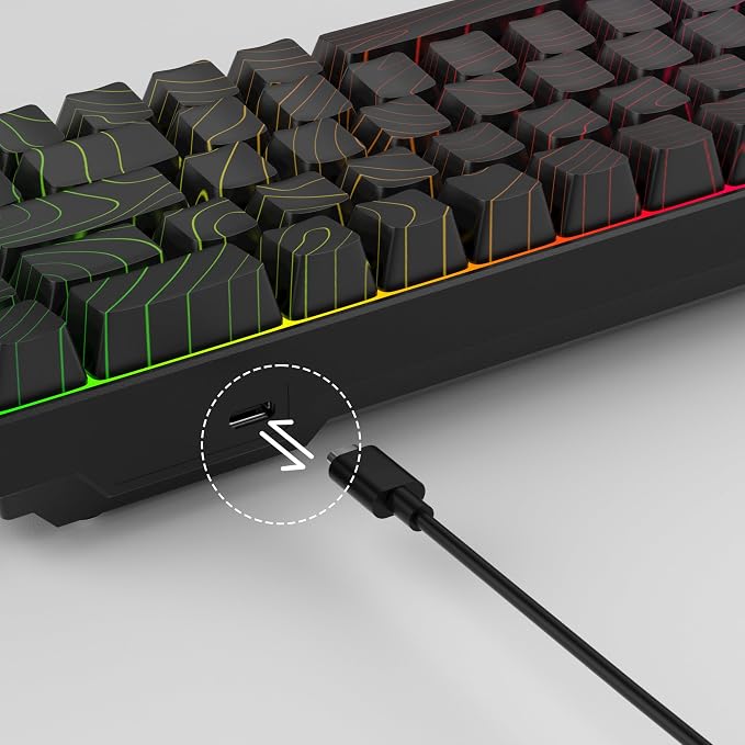 MageGee Portable 60% Mechanical Gaming Keyboard, RGB Backlit Compact 68 Keys Mini Wired Office Keyboard with Red Switches for Laptop PC Mac - Black Contour Lines - Image 8