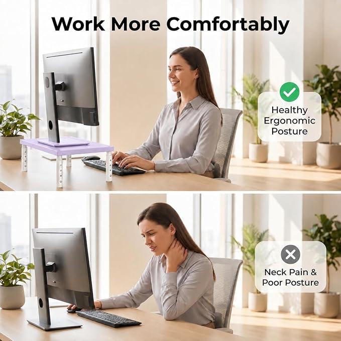 OPNICE Desk Organizers and Accessories, Adjustable Computer Monitor Stand Riser, Laptop Stand, Office Desk Accessories & Workspace Organizers for Women, Purple Wood - Image 7