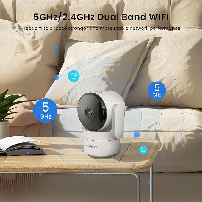 AMOROM Indoor Camera 2K, Alexa Camera for Baby/Elderly/Pet Monitoring | AI Smart Detection & Alarm, 2-Way Audio, Night Vision, 2.4G & 5G WiFi App Control, Cloud & SD Card Storage, 1 Pack - Image 2