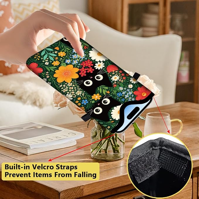 Cat Phone Pouch with Adjustable Strap Neck Lanyard Fits Most Smartphones 7.1 x 3.9 Inch Phone Crossbody Sleeve Black Cat Flower Pattern Neoprene Nylon Cellphone Carrying Case for Women Men - Image 3