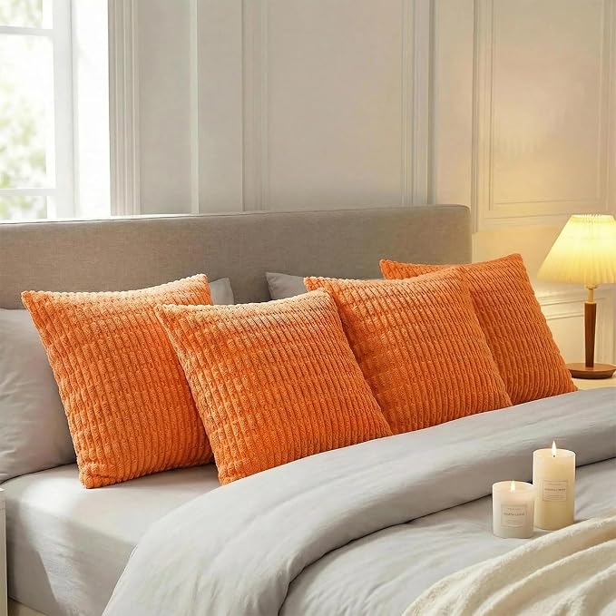 Fancy Homi 4 Packs Decorative Throw Pillow Covers for Living Room Couch Bed, Modern Farmhouse Boho Home Décor Accent Cushion Case, 14" x 14", Orange - Image 7