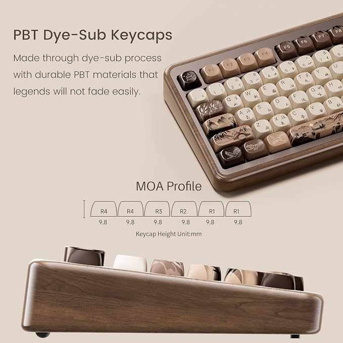 Akko MU02 Mechanical Keyboard with Walnut Wooden Case 75% RGB 2.4G Wireless/Bluetooth/Wired Hot-Swappable Gaming Keyboard with PBT Dye-Sub Keycaps for Mac & Win (Mountain Seclusion, Rosewood Switch) - Image 5