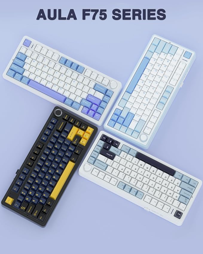 AULA F75 75% Wireless Mechanical Keyboard, Hot Swappable Creamy Keyboard, Pre-lubed Star Vector Switches RGB Backlit Gaming Keyboards, 2.4GHz/Type-C/BT5.0(White&Blue&Purple) - Image 9