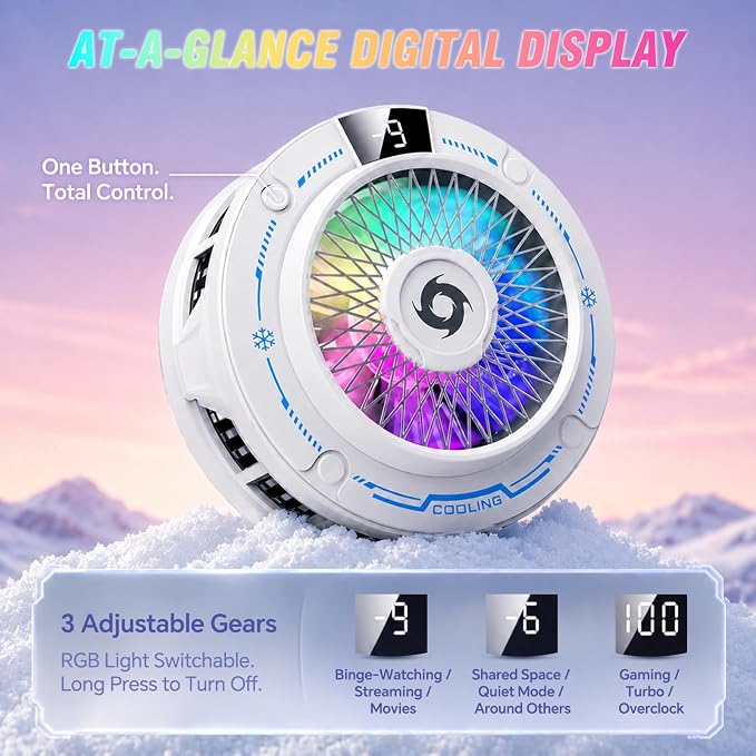 USB Phone Cooler White, Suction Airflow Design Hot Air Not Blowing Hands, Semiconductor Cooling Fan, Magnetic & Clip-On, Large Cooling Plate, 3 Gears, RGB Switchable for iPhone Android - White - Image 5