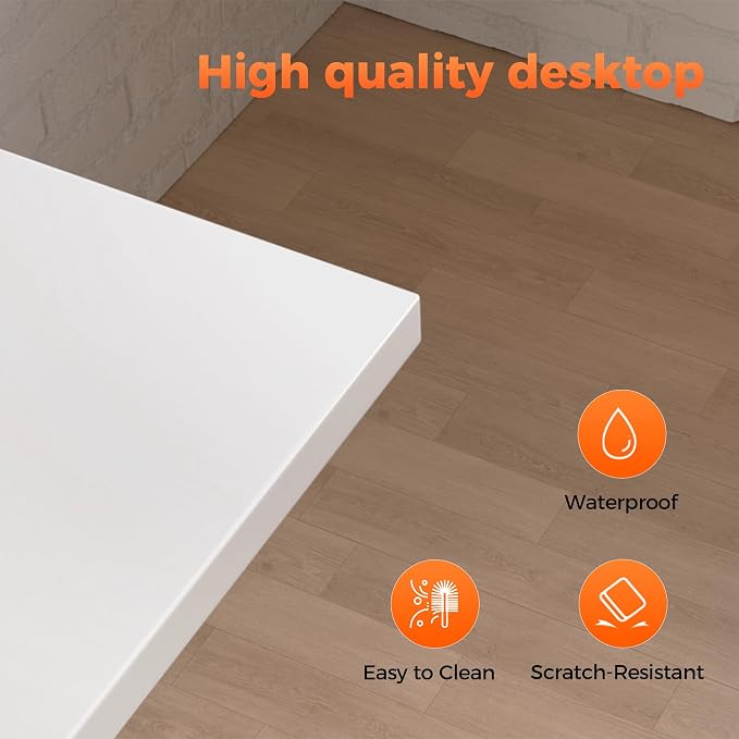 Mericonia 39x20 Inch Computer Desk with Wheels, Small Simple Rolling Desk | Writing Table for Home Office Bedroom Work Study, White - Image 8