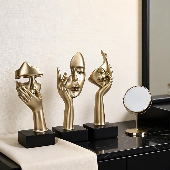 3 Pcs Thinker Large Statue Set - Black Glod Art Abstract Home Accent Figurines for Living Room, Bedroom, Shelves, Office Desktop, Coffee Table Decor, Gift for Women (3 Pcs Black Glod, 9") - Image 4