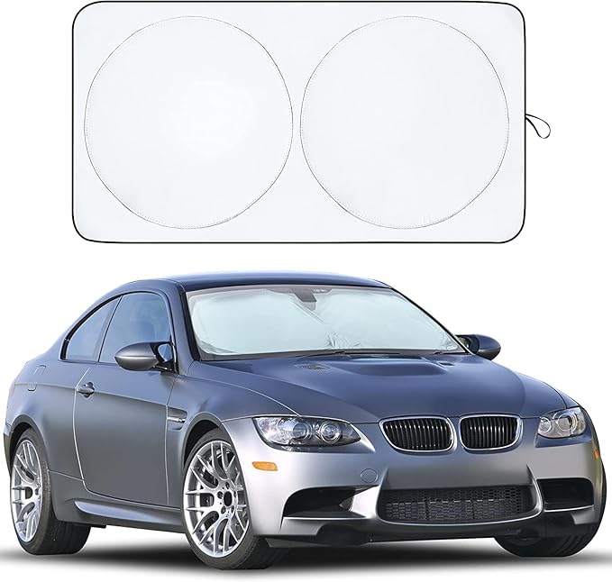 EcoNour Car Windshield Sunshade | Blocks 99% Heat & Keeps Interior Cool | Universal Fits Cars, SUVs, Trucks | Automotive Sun Screen, Visor & Car Accessories for Summer | Medium (64x32 Inches) by EcoNour