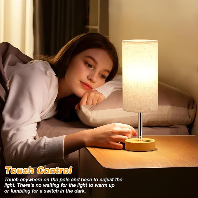 Dicoool Bedside Table Lamp Set of 2-3-Way Dimmable Touch Lamp, USB A+C | LED Bulb Included, USB C+A Charging Ports, Cream Fabric Lampshade, Metal Base, 14" Small Lamps for bedroom, Living Room - Image 6