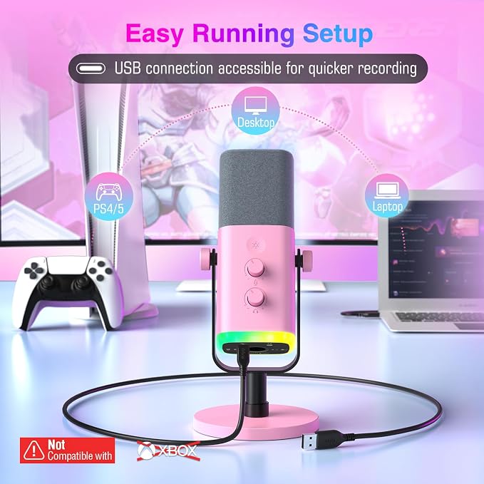 FIFINE AmpliGame AM8P XLR/USB Dynamic Microphone for Gaming Recording | PC Microphone with Controllable RGB, Headphones Jack, Mute Button, for Streaming Podcasting Voice-Over YouTube Video, Pink - Image 3