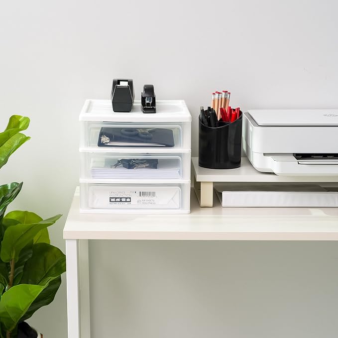 IRIS USA 2-Pack, 3-Drawer Medium Plastic Stacking Desktop Organizer, White | Organize office supplies, stationery, makeup, craft materials and everyday essentials for neat desktop storage - Image 5