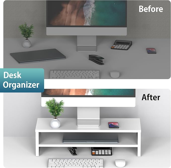 FITUEYES Monitor Stand - 2 Tier Computer Monitor Riser with 21.3 Inch Shelf, Wood Desktop Stand for Laptop Computer Screen, Desk Organization, Office Supplies - Image 6
