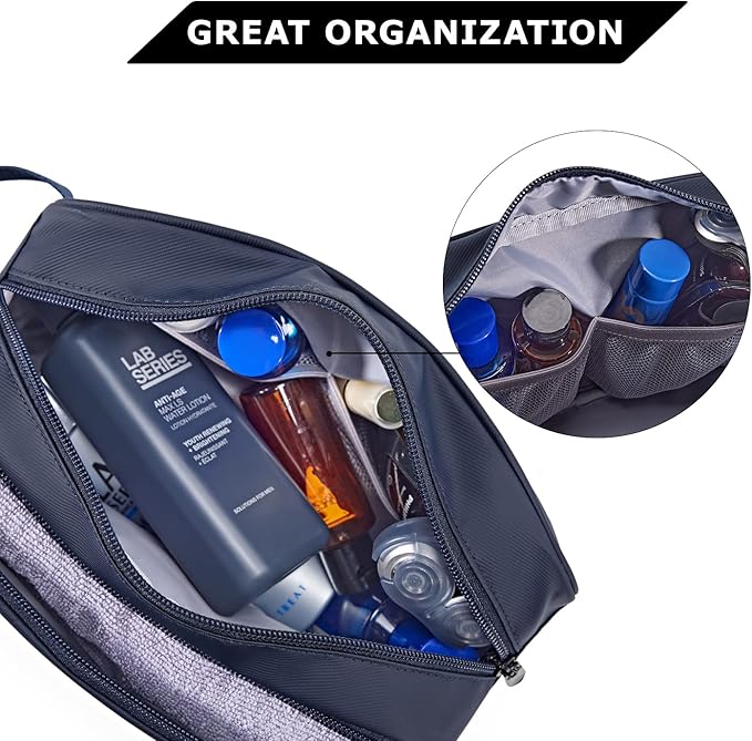 BAGSMART Toiletry Bag for Men, Travel Toiletry Organizer Dopp Kit Water-resistant Shaving Bag for Toiletries Accessories, Door Room Essentials,Navy Blue-basic - Image 2
