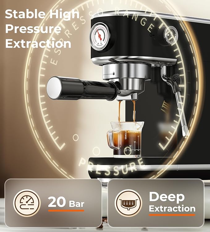atatix 20 Bar Espresso Machine with Milk Frother, Compact Espresso Maker | Black Stainless Steel Coffee Machine,with Precise Temp Contro, 44oz Removable Water Tank for Latte, Cappuccino - Image 4