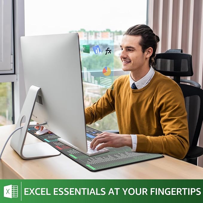 KTRIO Excel Shortcuts Mousepad, Desk Mat, 31.5 x 15.7 in, XXL | Smooth Micro-Weave Surface, Shortcut Reference, Non-Slip Rubber Base, Durable Stitched Edges, Office & Home Use - Image 2