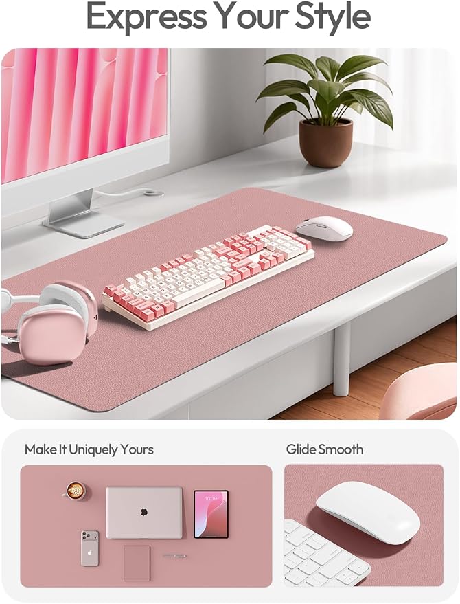 YSAGi Leather Desk Protector, Office Mat, Large Mouse Mat, Non-Slip PU Leather Blotter, Laptop Desk Mat, Waterproof Writing Pad for Office and Home(Pale Mauve, 63" x 24") - Image 2