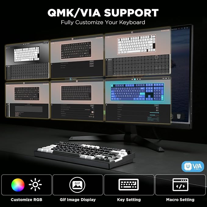 YUNZII AL80 75% Wireless Aluminum Mechanical Keyboard(Black, Cocoa Cream) | QMK/VIA, Smart LCD Display and Knob, Hot Swap, Gasket Structure, BT/2.4G/USB-C, RGB Keyboard for Gaming/Win/Mac - Image 3
