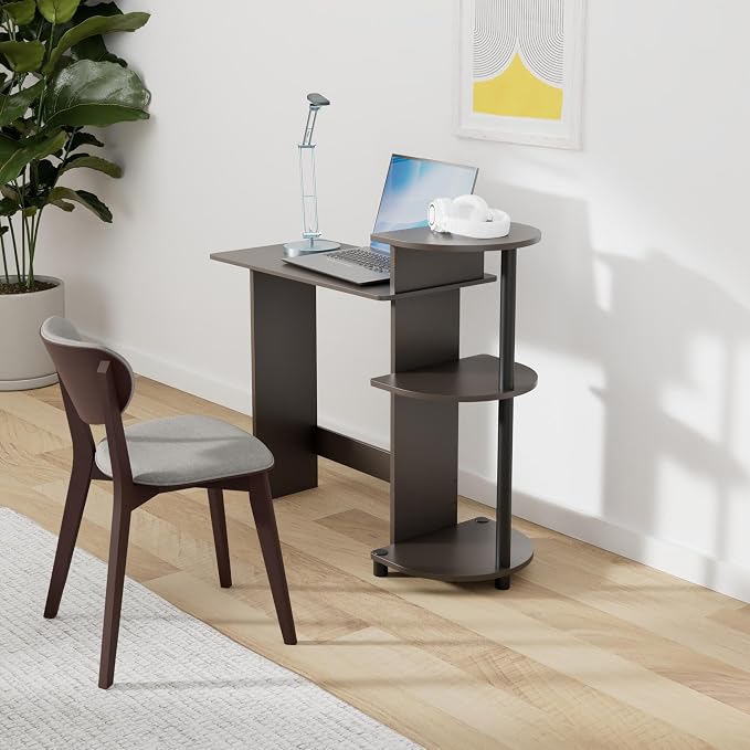 Furinno Compact Desk, 28.5" Wide Gaming Desk with Shelves, Computer Desk with Book Shelf, Office Desk for Home Office, Study Room, Dorm, Bedroom, Espresso - Image 2