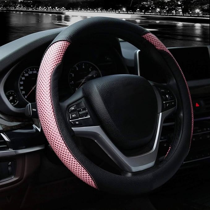 Valleycomfy Steering Wheel Cover with Microfiber Leather for Car Truck SUV 15 inch (Pink) - Image 2