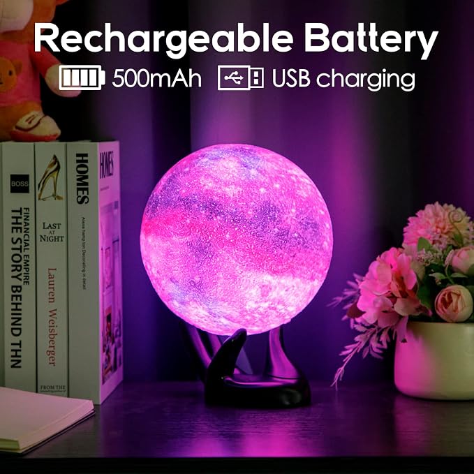BRIGHTWORLD 7.1inch Galaxy Lamp 16 Colors Moon Lamp 3D Printing, Remote & Touch Control USB Rechargeable, Birthday Gifts for Women Room Decor Aesthetic（Black Hand Base） - Image 6