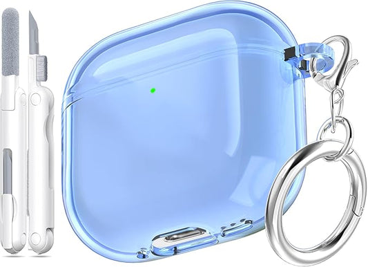 for AirPods 4th Generation Case Cover 2024, Military-Grade Shockproof, Soft TPU Highly Transparent Anti-Yellowing for AirPods 4 Case with Cleaning Kit & Cute Round Buckle, Clear Blue by MHYALUDO