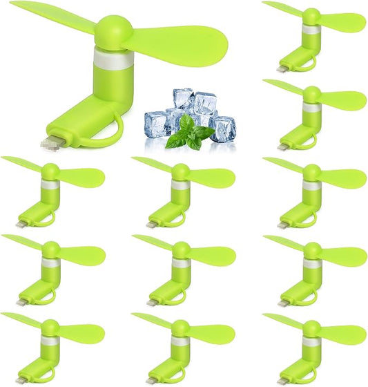 12 Pack Mini Fan, 2-in-1 Mini Cell Phone Fan Compatible for iPhone, iPad, Android Smartphone,Tablet Fit for Type C/Lightning Port Portable and Powerful Cell Phone Summer Accessories by Aeergured
