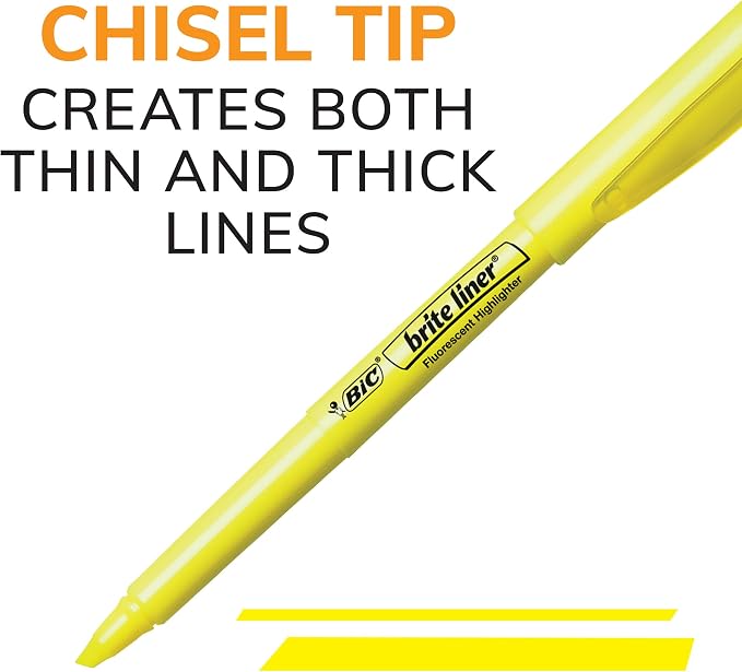 BIC Brite Liner Highlighters, Chisel Tip, 12-Count Pack of Blue Highlighters, Ideal Highlighter Set for Organizing and Coloring | Translucent Ink for Clear Emphasis, Ideal Set for Organizing and Coloring, Writes Up to Eight Hours Without Drying Out - Image 3