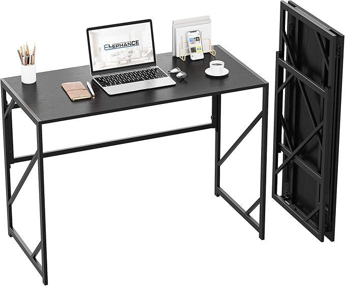 Elephance Folding Desk Writing Computer Desk for Home Office No-Assembly | Study Office Desk,Foldable Table for Small Spaces,39.4 Inch,Black by Elephance
