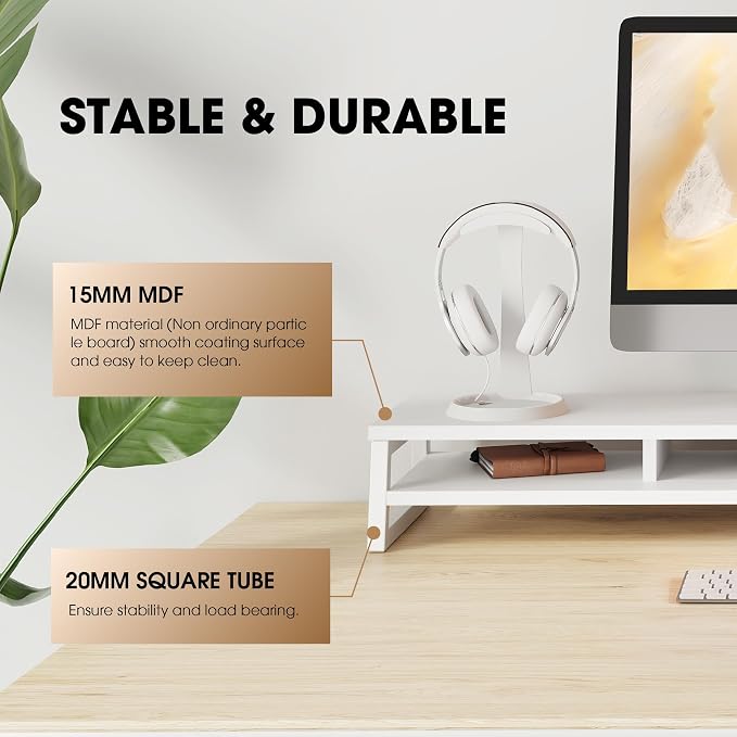 Fenge Dual Monitor Stand for Desk, 42.5in Large Monitor Riser for 2 Monitors, 2 Tier Computer Office Desk Top Shelf, Desktop Storage Stand for Laptop, PC, Computer, Printer - Image 3