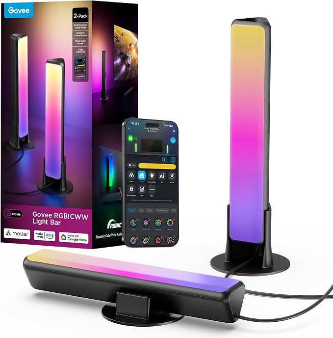 Govee Smart Light Bar, RGBICWW TV Lights for Living Room, Gaming, Black | Compatible with SmartThings, Matter, Alexa, LED Light Bar with Scene and Music Modes for Living Room, Gaming, PC, App Control by Unknown