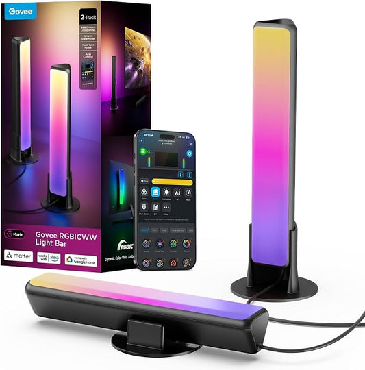 Govee Smart Light Bar, RGBICWW TV Lights for Living Room, Gaming, Black | Compatible with SmartThings, Matter, Alexa, LED Light Bar with Scene and Music Modes for Living Room, Gaming, PC, App Control by Unknown