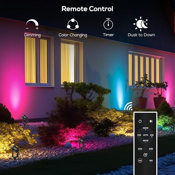 SUNTHIN Outdoor RGBW Landscape Lighting with Remote, Dusk to Dawn, 12 Pack | Outdoor LED Landscape Lighting with Remote Control, Color Changing Yard Lights, IP65 Waterproof for Garden, Trees, Lawn - Image 4