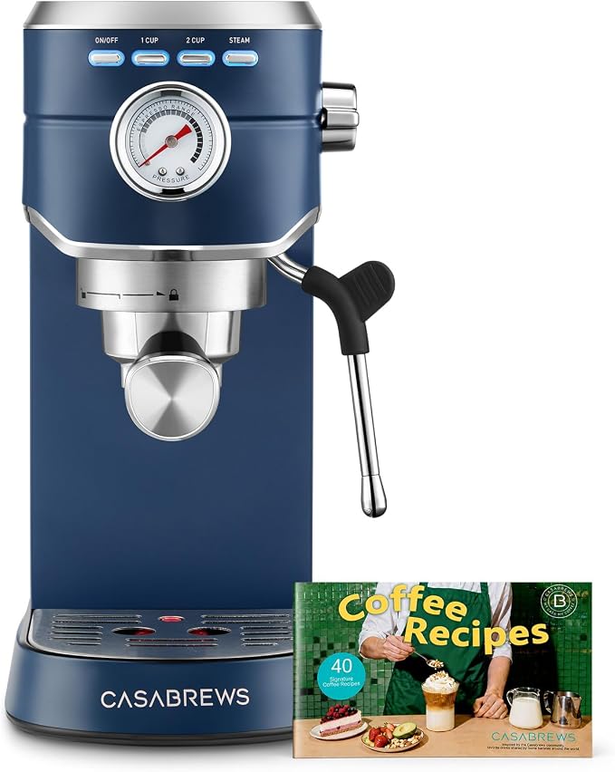 CASABREWS CM5418 Espresso Machine, Espresso Coffee Maker with Steam Wand | Stainless Steel, 20-Bar Pump, Built-in Pressure Gauge, Powerful Steam Wand for Cappuccino Latte for Home, 34oz Water Tank by CASABREWS